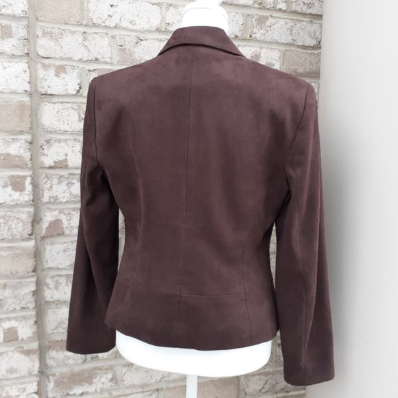 Kate Hill Chocolate Brown Faux Suede Blazer 6 Petite - Picture 3 of 8